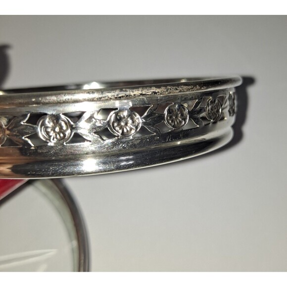 BIRKS Sterling Coasters Set Of 4 Starburst Glass Floral Pattern Rolled Edge - Picture 3 of 9